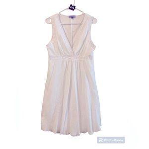 VIOLET White Crinkle Cotton Crochet Trim V-neck Dress Sz XL